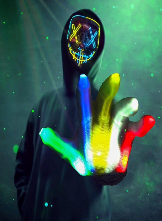 ماكس فن قفازات ماكس فن المضيئة لأقنعة الهالوين لحفلات تنكرية وأزياء الهالوين، أقنعة مخيفة بإضاءة LED لحفلات الهالوين (أصفر + أزرق) - Image 2